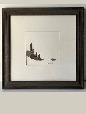 Original Sharon Nowlan Pebble Art “Family” Hand Signed 14x14 Framed Stone Art